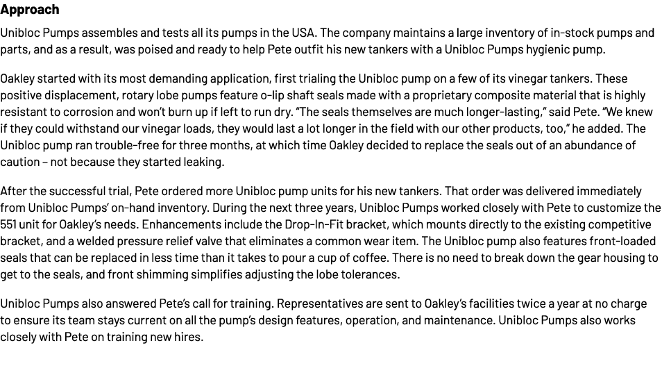 Podejście Unibloc Pumps montuje i testuje wszystkie swoje pompy w USA. Firma utrzymuje duży zapas w st...